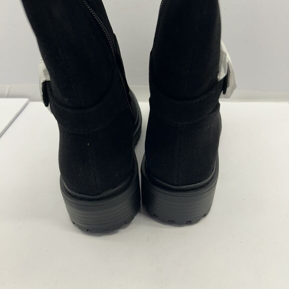 Just Fab Noel Black Caviar Flat Boots Side Zip Chunky Sole Size 6 New in Box - Picture 4 of 7